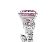 Leaf Motif Engagement Ring Setting for Fancy Pink Princess Cut Center with Pave Band and Prong Head in White Gold