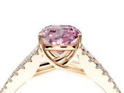 Solitaire Engagement Ring Setting for Fancy Pink Cushion Cut Center with Pave Split Shank and Prong Head in Rose Gold