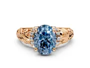 Solitaire Engagement Ring Setting for Fancy Blue Oval Center with Filigree Accent Basket and Prong Head in Rose Gold