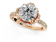 Halo Engagement Ring Setting for Round Cut Center with Openwork Halo, Pave Band and Prong Head in Rose Gold