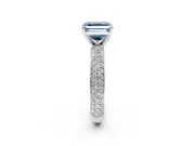 Solitaire Engagement Ring Setting for Fancy Blue Asscher Cut Center with Domed Multi-Row Pave Band and Prong Head in Sterling Silver