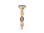 Solitaire Engagement Ring Setting for Fancy Green Radiant Cut Center with Accented Twist Band and Leaf Prong Head in Rose Gold