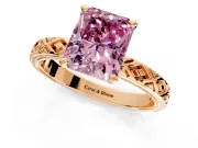 Solitaire Engagement Ring Setting for Fancy Pink Radiant Cut Center with Milgrain X Pattern Band and Prong Head in Rose Gold