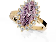 Starburst Halo Engagement Ring Setting for Fancy Pink Marquise Center with Flat Cathedral Band and Prong Head in Yellow Gold