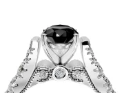 Solitaire Engagement Ring Setting for Fancy Black Pear-Shaped Center with Pave Cathedral Shoulders and Prong Head in White Gold