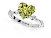 Solitaire Engagement Ring Setting for Fancy Yellow Heart-Shaped Center with Bezel Station Band and Prong Head in Platinum