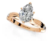 Solitaire Engagement Ring Setting for Pear-Shaped Center with Carved Leaf Shoulders and Prong Head in Rose Gold