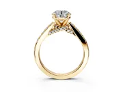 Solitaire Engagement Ring Setting for Round Cut Center with Crossover Accents and Prong Head in Yellow Gold