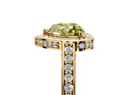 Halo Engagement Ring Setting for Fancy Yellow Heart-Shaped Center with Framed Halo, Pave Band and Prong Head in Yellow Gold