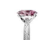Solitaire Engagement Ring Setting for Fancy Pink Oval Center with Engraved Milgrain Band and Prong Head in Sterling Silver