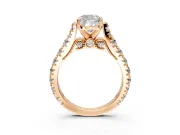 Solitaire Engagement Ring Setting for Cushion Cut Center with Pave Cathedral Shoulders and Prong Head in Rose Gold