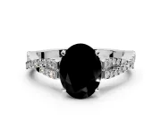 Solitaire Engagement Ring Setting for Fancy Black Oval Center with Twisted Pave Split Shank and Prong Head in Sterling Silver