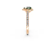 Halo Engagement Ring Setting for Fancy Green Heart-Shaped Center with Full Pave Band and Prong Head in Rose Gold