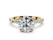 Solitaire Engagement Ring Setting for Round Cut Center with Alternating Size Accents and Prong Head in Yellow Gold