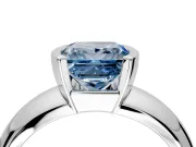 Tension Engagement Ring Setting for Fancy Blue Princess Cut Center with Wide Flat Band and Tension Head in Platinum
