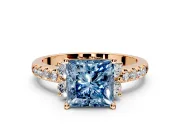 Paired Accent Engagement Ring Setting for Fancy Blue Princess Cut Center with Pave Band and Prong Head in Rose Gold