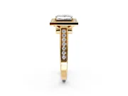 Halo Engagement Ring Setting for Princess Cut Center with Outer Bezel Rim, Pave Band and Prong Head in Yellow Gold
