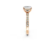 Solitaire Engagement Ring Setting for Asscher Cut Center with Round Cut Pave Band and Prong Head in Rose Gold