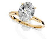 Hidden Halo Engagement Ring Setting for Oval Center with Thin Round-Wire Band and Prong Head in Yellow Gold