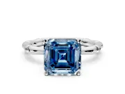 Solitaire Engagement Ring Setting for Fancy Blue Asscher Cut Center with Bamboo Band and Prong Head in White Gold