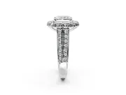 Large Accent Halo Engagement Ring Setting for Radiant Cut Center with Pave Split Shank and Prong Head in Sterling Silver