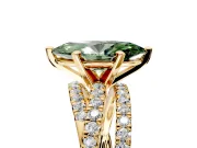 Solitaire Engagement Ring Setting for Fancy Green Marquise Center with Woven 3-Strand Pave Band and Prong Head in Yellow Gold