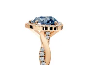 Halo Engagement Ring Setting for Fancy Blue Heart-Shaped Center with Pave and Plain Twist Band and Prong Head in Rose Gold