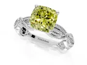 Solitaire Engagement Ring Setting for Fancy Yellow Cushion Cut Center with Marquise Panel Band and Prong Head in Sterling Silver