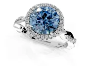 Halo Engagement Ring Setting for Fancy Blue Round Cut Center with Pave and Plain Twist Band and Prong Head in Sterling Silver