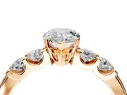 5 Stone Engagement Ring Setting for Pear-Shaped Center with Plain Band and Prong Head in Rose Gold