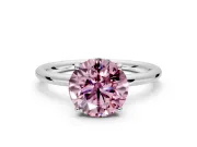 Solitaire Engagement Ring Setting for Fancy Pink Round Cut Center with Plain Band, Open Basket and Prong Head in White Gold