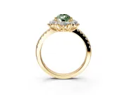 Floral Halo Engagement Ring Setting for Fancy Green Pear-Shaped Center with Pave Accents and Prong Head in Yellow Gold
