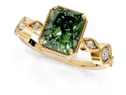 Vintage Station Engagement Ring Setting for Fancy Green Radiant Cut Center with Accents and Prong Head in Yellow Gold