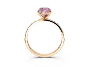 Solitaire Engagement Ring Setting for Fancy Pink Cushion Cut Center with Pave Accents and Prong Head in Rose Gold