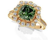 Milgrain Halo Engagement Ring Setting for Fancy Green Cushion Cut Center with Bezel Point Accents and Prong Head in Yellow Gold