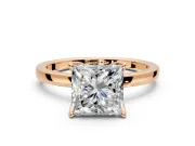 Solitaire Engagement Ring Setting for Princess Cut Center with Thin Rounded Plain Band and Prong Head in Rose Gold