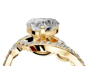 Solitaire Engagement Ring Setting for Heart-Shaped Center with Pave Bypass Twist Band and Prong Head in Yellow Gold