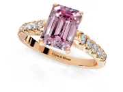 Solitaire Engagement Ring Setting for Fancy Pink Emerald Cut Center with Partway Pave Band and Prong Head in Rose Gold