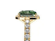 Halo Engagement Ring Setting for Fancy Green Radiant Cut Center with Full Pave Band and Prong Head in Yellow Gold