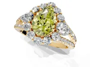 Halo Engagement Ring Setting for Fancy Yellow Pear-Shaped Center with Two-Strand Split Shank and Prong Head in Yellow Gold