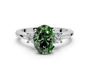 3 Stone Engagement Ring Setting for Fancy Green Oval Center with Wide Plain Band and Prong Head in Sterling Silver