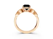 Leaf Engagement Ring Setting for Fancy Black Cushion Cut Center with Milgrain Accent Band and Prong Head in Rose Gold