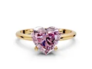 Minimalist Solitaire Engagement Ring Setting for Fancy Pink Heart-Shaped Center with Thin Band and Prong Head in Yellow Gold