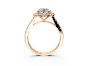Halo Engagement Ring Setting for Round Cut Center with Narrowing Pave Band and Prong Head in Rose Gold