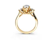 3 Stone Engagement Ring Setting for Marquise Center with Crossover Basket, Pave Band and Prong Head in Yellow Gold
