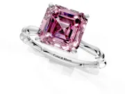 Solitaire Engagement Ring Setting for Fancy Pink Asscher Cut Center with Bamboo Band and Prong Head in White Gold