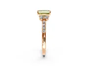 Paired Accent Engagement Ring Setting for Fancy Yellow Emerald Cut Center with Pave Band and Prong Head in Rose Gold