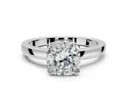 Solitaire Engagement Ring Setting for Cushion Cut Center with Plain Band and Flat Tab Prong Head in Platinum