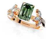 Floral Engagement Ring Setting for Fancy Green Emerald Cut Center with Trailing Marquise Accents and Prong Head in Rose Gold