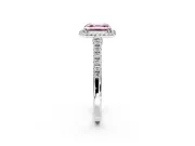 Halo Engagement Ring Setting for Fancy Pink Asscher Cut Center with Narrowing Pave Band and Prong Head in Sterling Silver